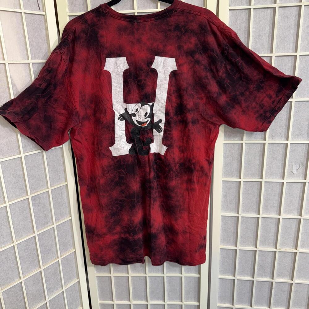Huf Felix The Cat H Wash Red Black Tie Dye Graphic Official TShirt 2018 Sz Large
